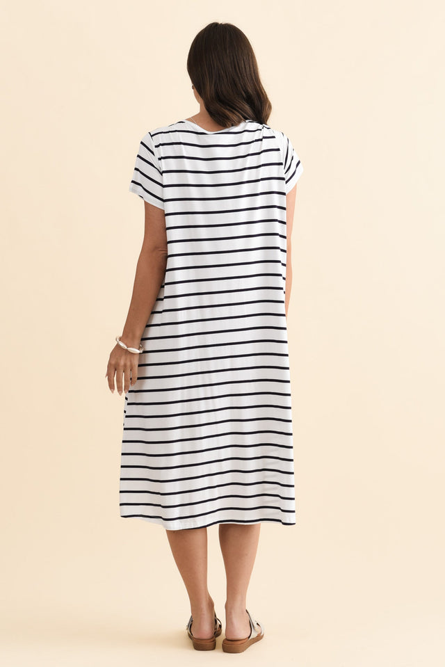 Tiffany White Stripe Bamboo Tee Dress,Brunette model,alt text|model:MJ image 6