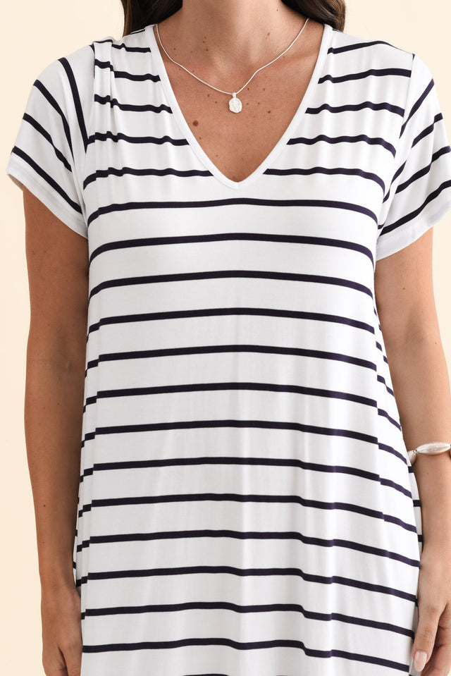Tiffany White Stripe Bamboo Tee Dress,Brunette model,alt text|model:MJ image 7