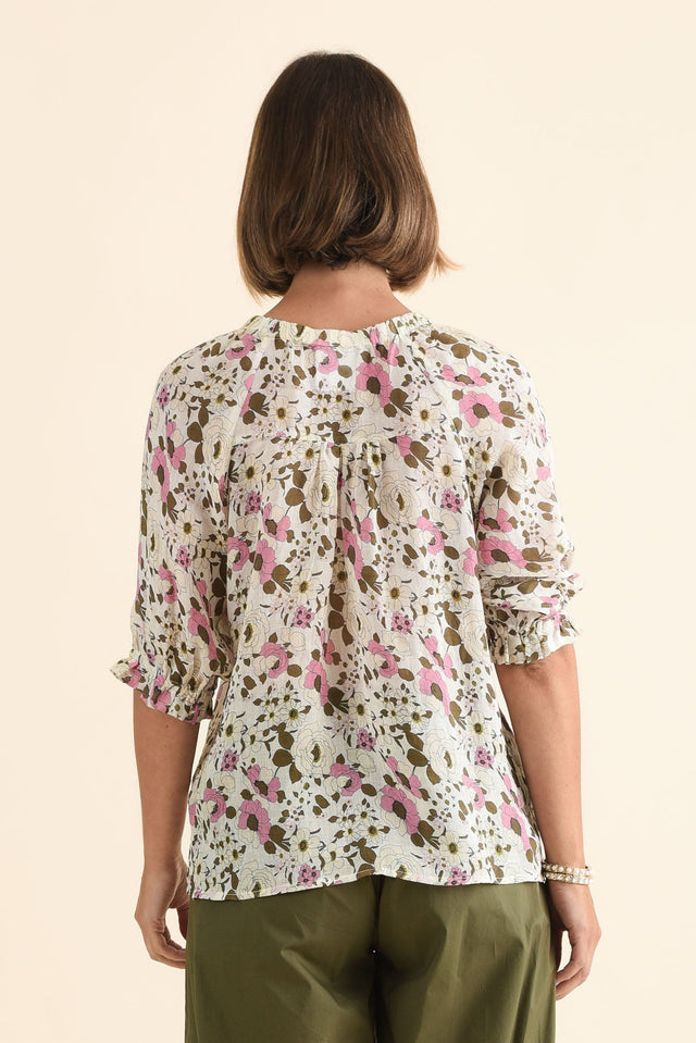 Tilly Pink Flower Cotton Top,Back,Brunette model,alt text|model:Laura image 4