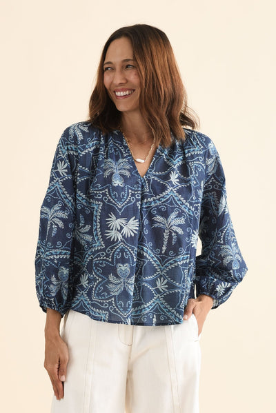 Timon Blue Palm Cotton Top
