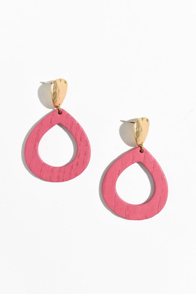 Tinsley Hot Pink Wood Earrings image 1