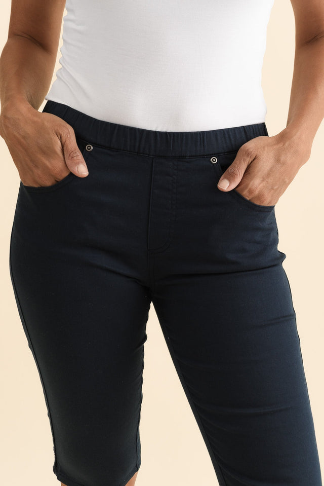 Tora Navy Stretch Shorts,Brunette model,alt text|model:Cara image 6