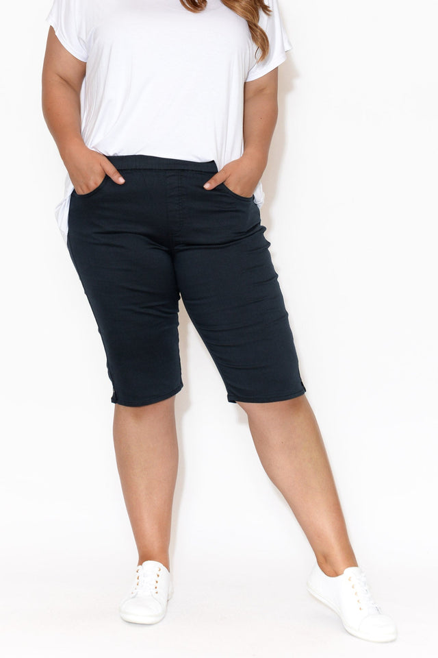 Tora Navy Stretch Shorts,plus-size,curve-bottoms,curve-basics,plus-size-shorts,plus-size-basic-bottoms,facebook-new-for-you alt text|model:Stacey image 9