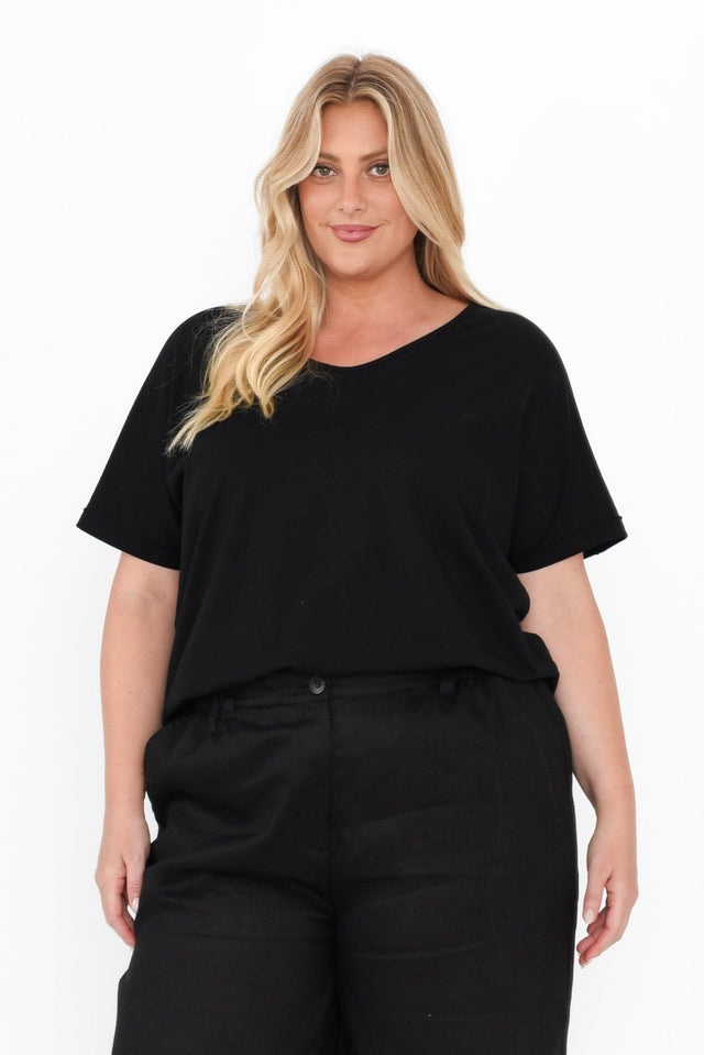 Toronto Black Cotton Tee,Blonde model,plus-size,curve-tops,plus-size-cotton-tops,alt text|model:Caitlin image 9