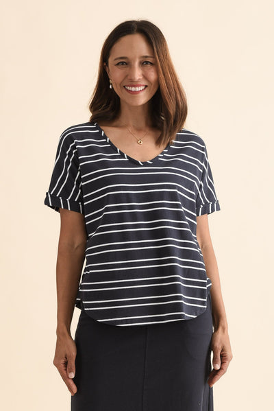 Toronto Navy Double Stripe Cotton Tee