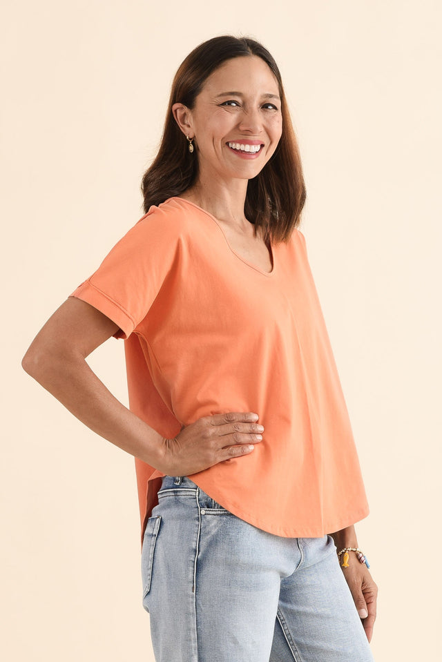 Toronto Orange Cotton Tee,Side,Brunette model,alt text|model:Cara image 3