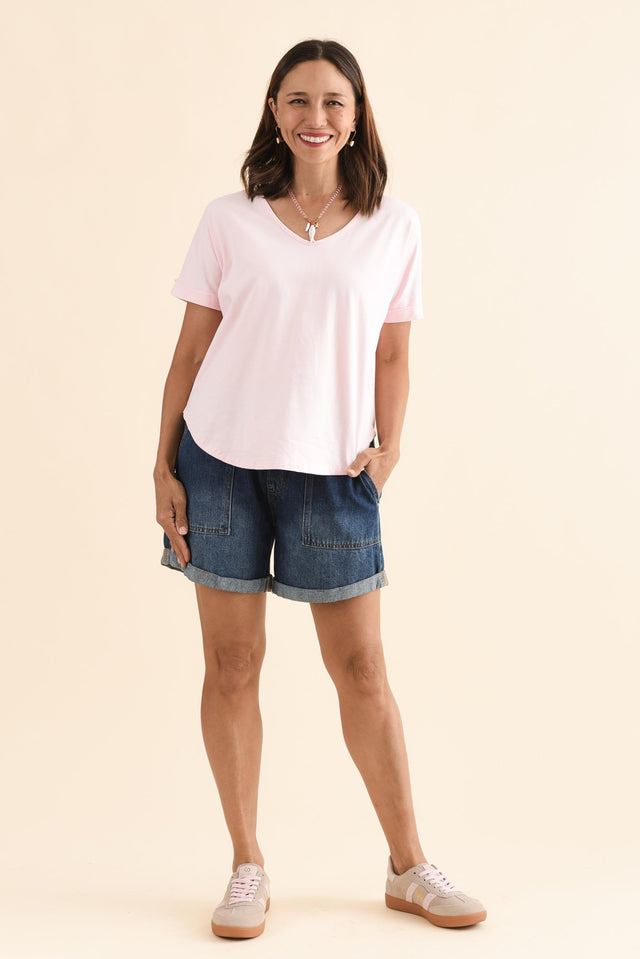 Toronto Pink Cotton Tee,Full Body,Brunette model,alt text|model:Cara image 6