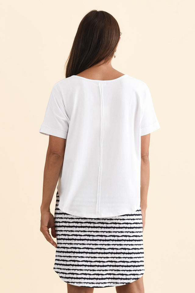 Toronto White Cotton Tee,Brunette model,alt text|model:Cara image 6