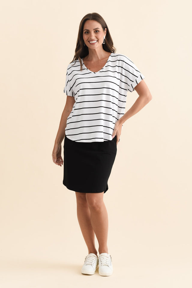 Toronto White Stripe Cotton Tee,Brunette model,alt text|model:MJ image 7