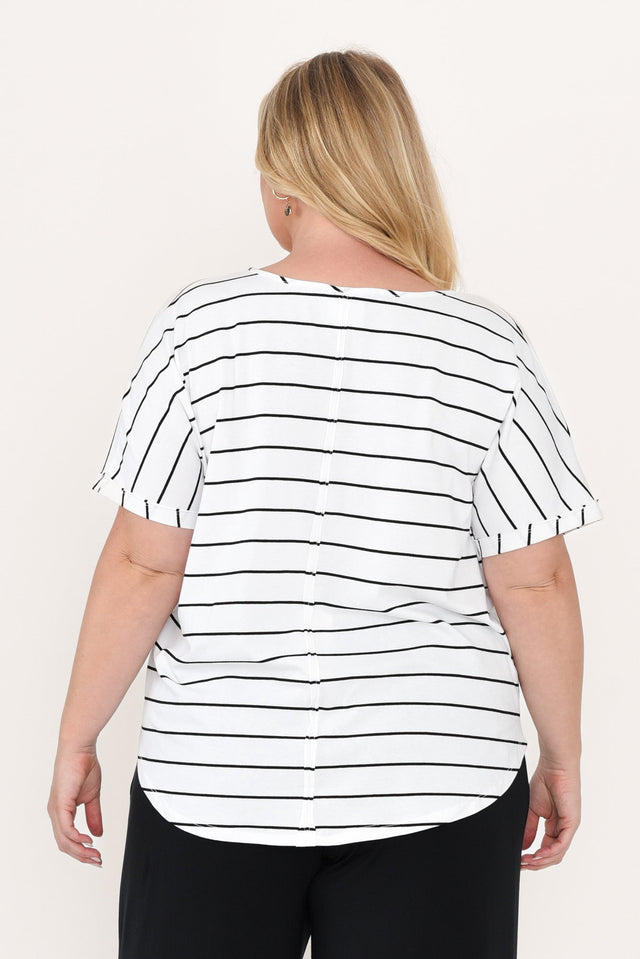 Toronto White Stripe Cotton Tee,Blonde model,alt text|model:Caitlin image 11