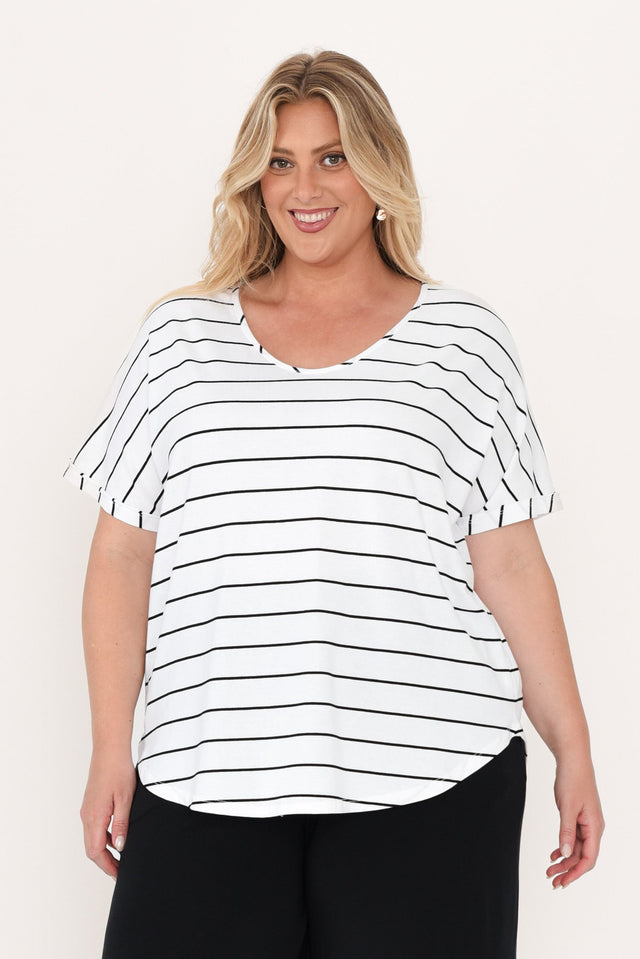 Toronto White Stripe Cotton Tee,Blonde model,alt text|model:Caitlin image 8