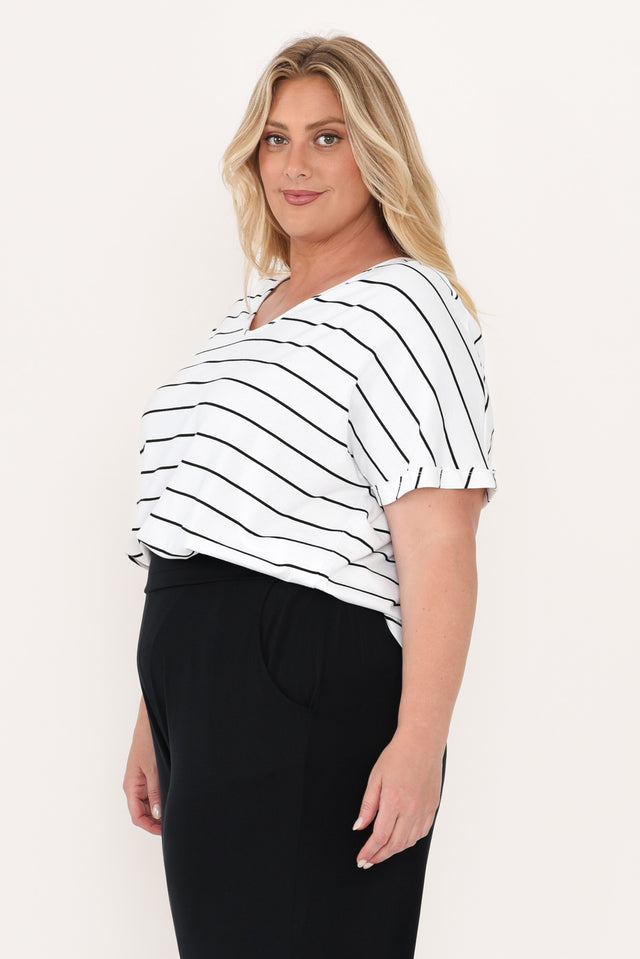 Toronto White Stripe Cotton Tee,Blonde model,alt text|model:Caitlin image 10