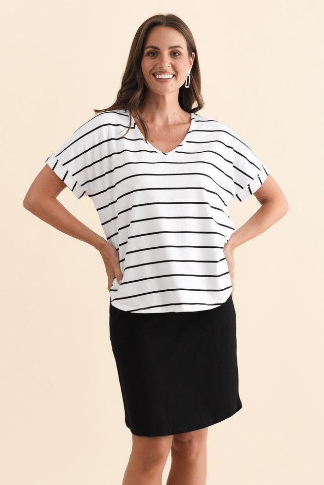 Toronto White Stripe Cotton Tee,Brunette model,alt text|model:MJ image 1