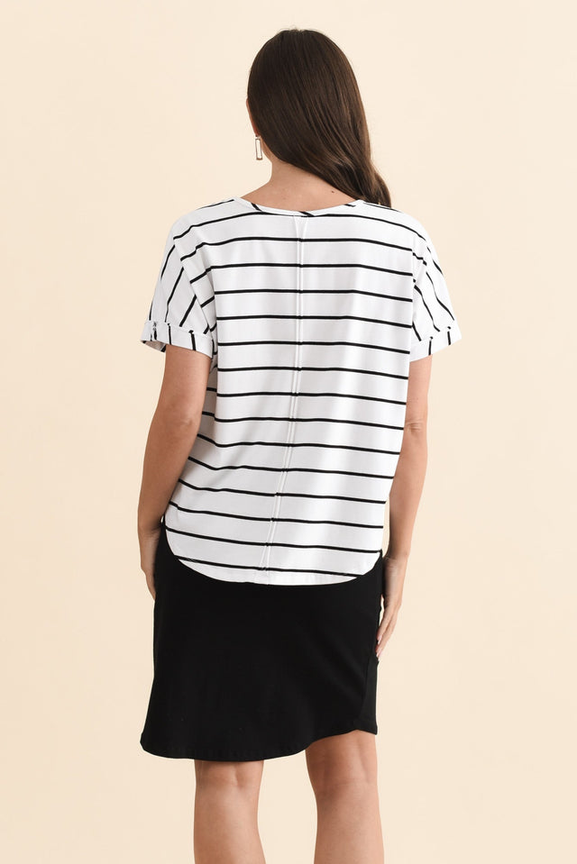Toronto White Stripe Cotton Tee,Brunette model,alt text|model:MJ image 5