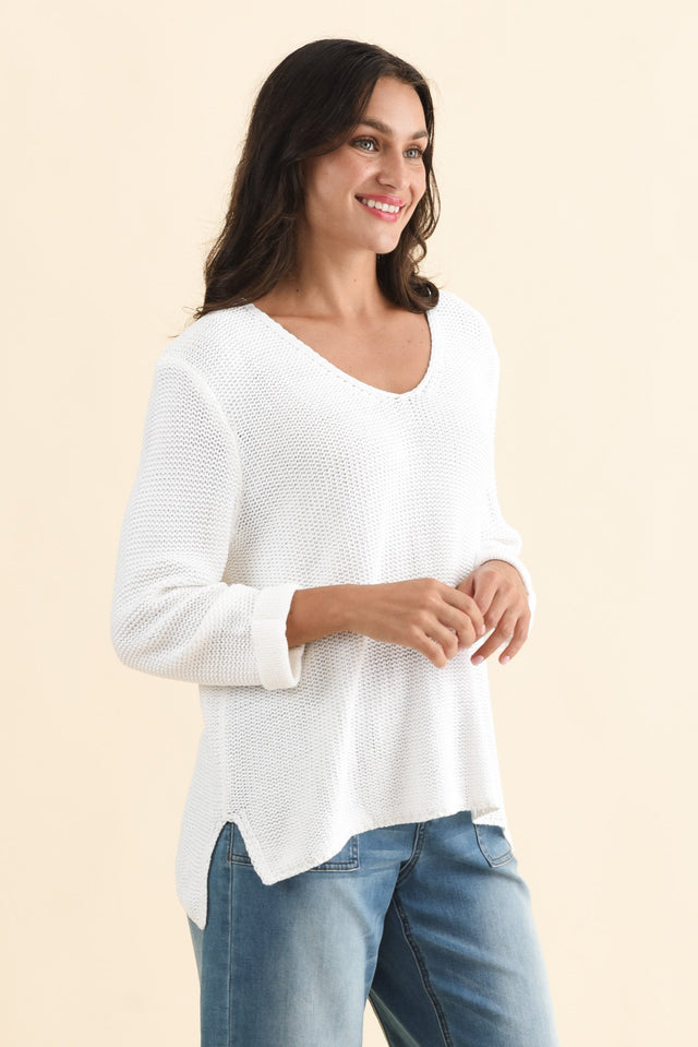 Toulouse White Cotton Jumper,Brunette model,alt text|model:Brontie image 5