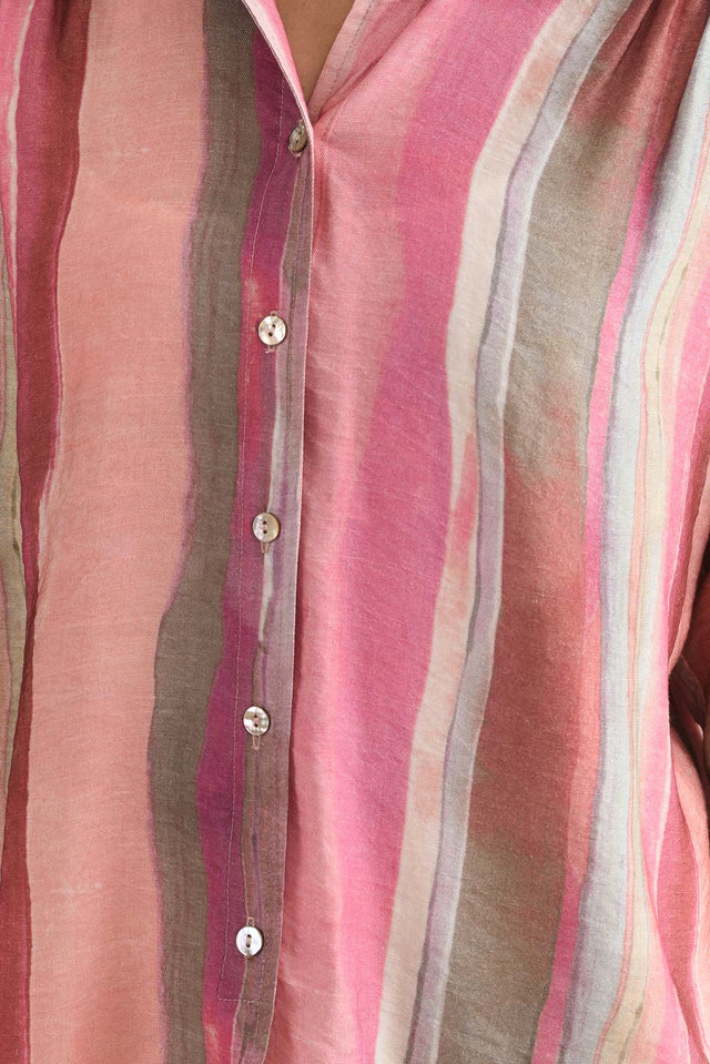 Toven Pink Stripe Button Shirt,Detail,Brunette model,alt text|model:Cara image 5