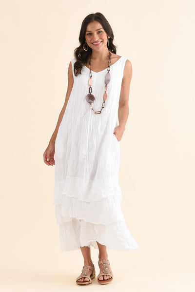 Toya White Crinkle Cotton Layer Dress