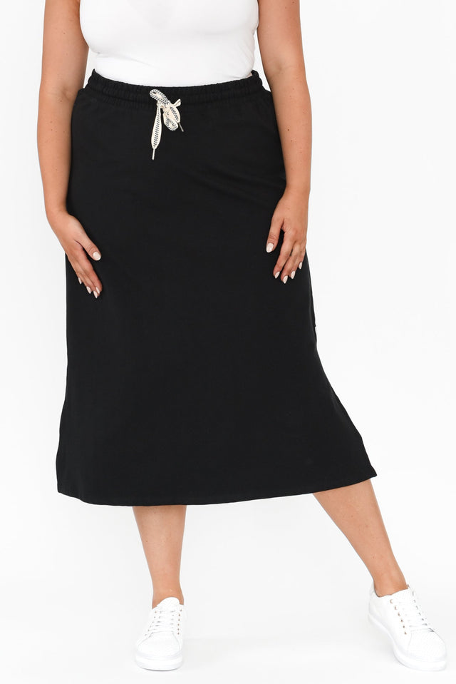 Travel Black Cotton Maxi Skirt,Blonde model,plus-size,curve-bottoms,plus-size-skirts,alt text|model:Shandre