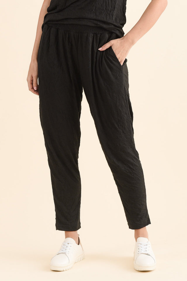 Travel No-Iron Black Cropped Pants,Front,Brunette model,alt text|model:MJ