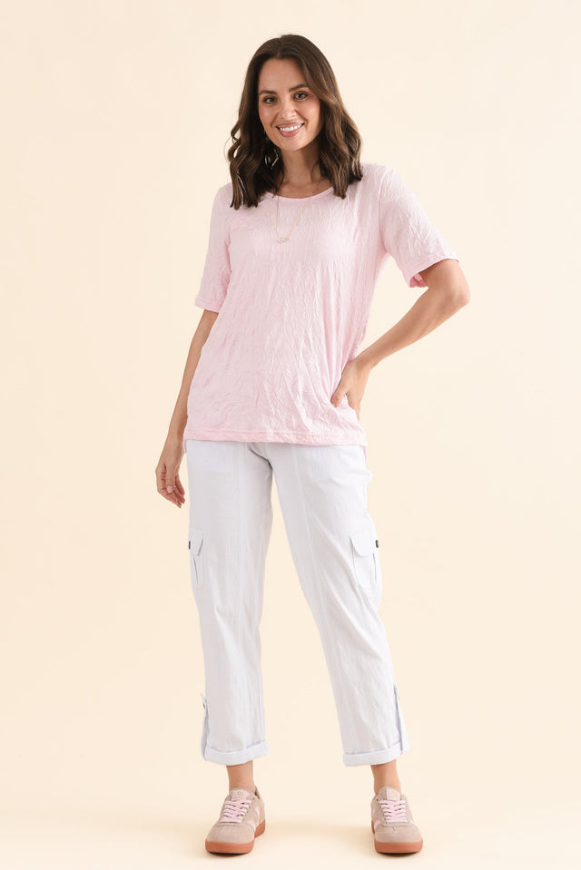 Travel No-Iron Pink Scoop Neck Top,Full Body,Brunette model,alt text|model:MJ