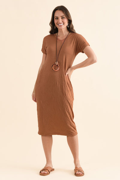 Travel No-Iron Rust Midi Dress