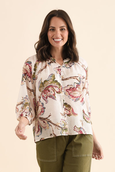 Trey Khaki Garden Button Blouse