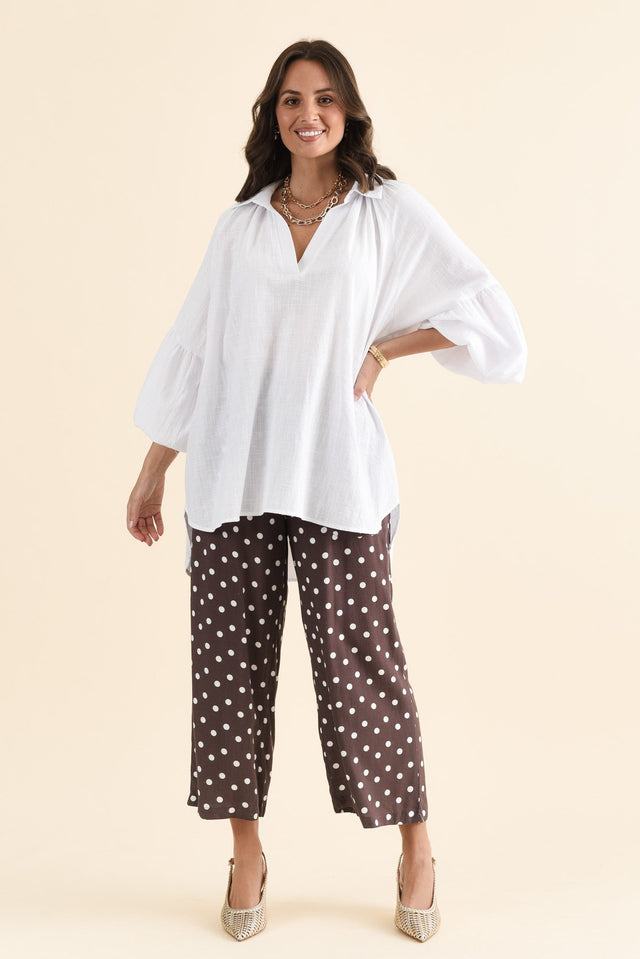 Tribeca White Cotton Collared Tunic,brunette model,Full Outfit,alt text|model:MJ image 6
