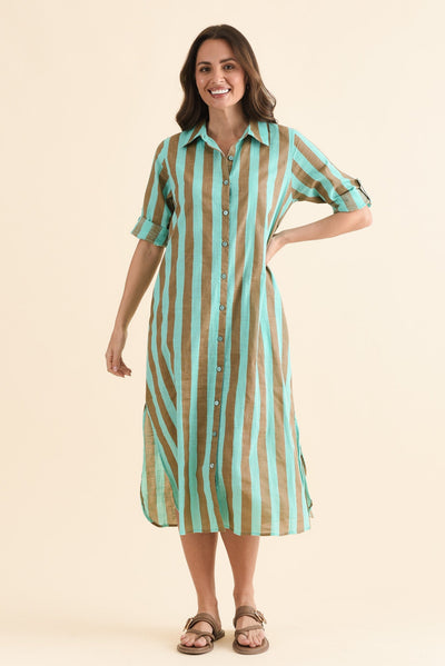 Tricia Brown Stripe Cotton Shirt Dress