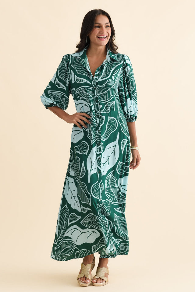 Trinity Green Leaf Tie Dress,Brunette model,alt text|model:Brontie image 3