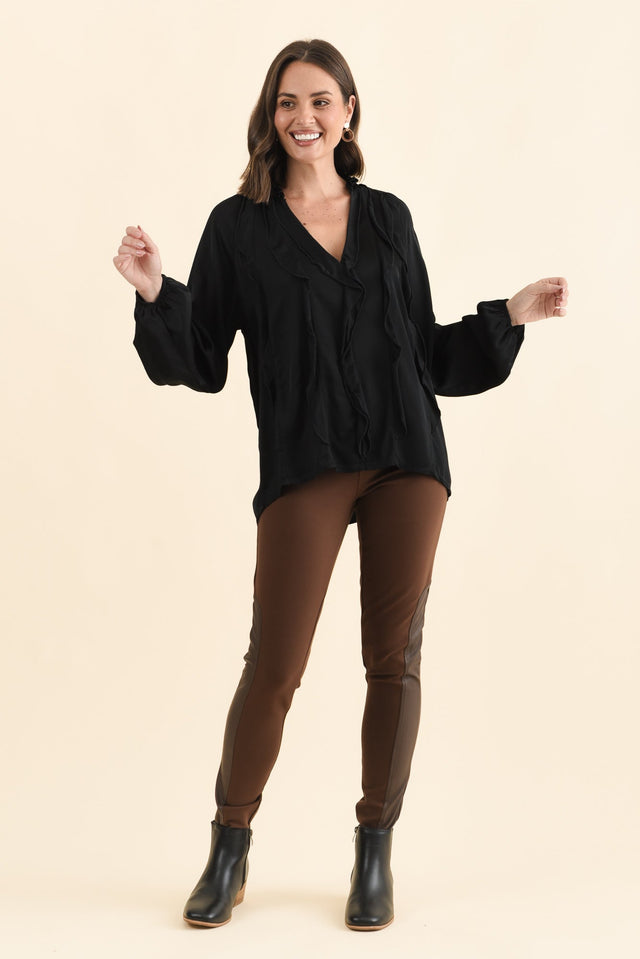 Trove Black Silk Ruffle Top,Brunette model,alt text|model:MJ image 7