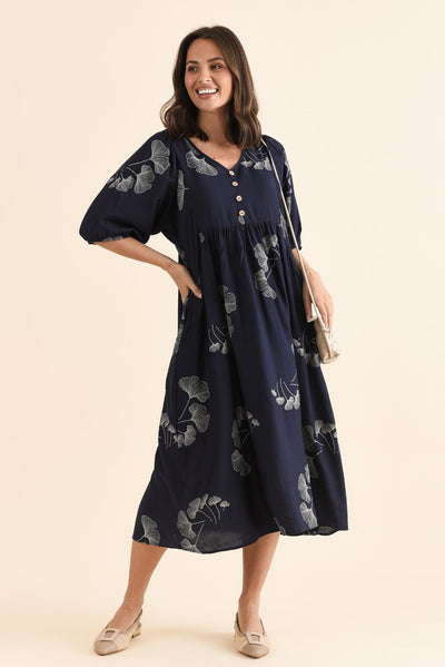 Troyanne Navy Floral Midi Dress