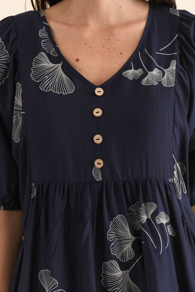 Troyanne Navy Floral Midi Dress,Detail,Brunette model,alt text|model:MJ image 5