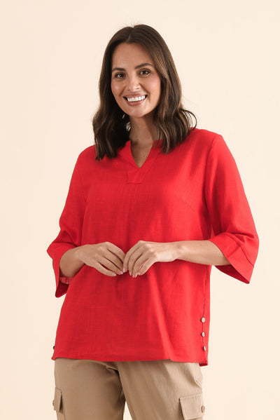 Turner Red Linen Cotton Top