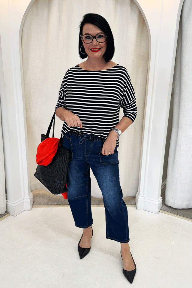 Camila Black Stripe Bamboo Top,Brunette model,alt text|model:Brontie image 10