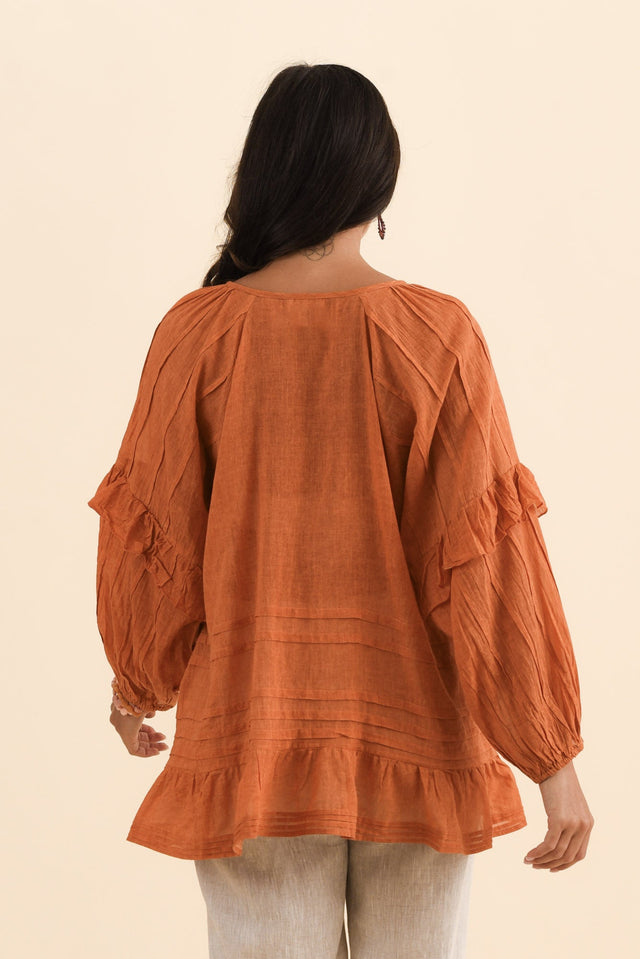 Valencia Orange Cotton Frill Top,Brunette model,alt text|model:Brontie image 5