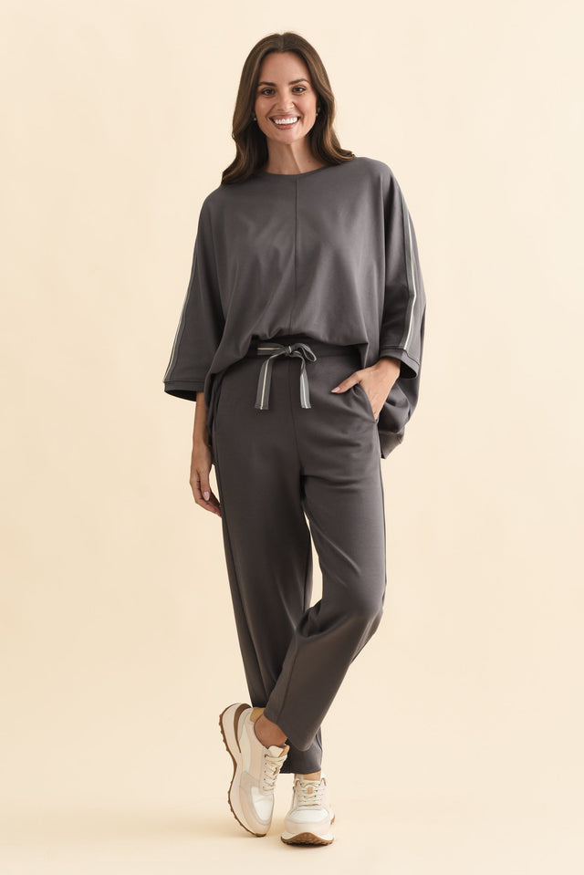Tenille Grey Cotton Barrel Pants,Brunette model,alt text|model:MJ image 3