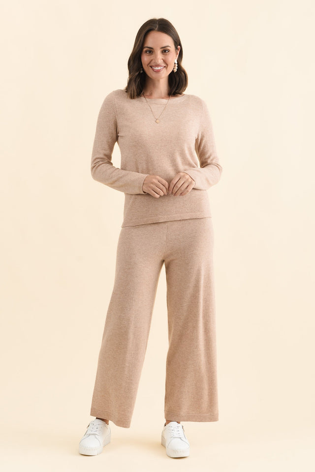 Dalia Beige Wool Cashmere Pants,Brunette model,alt text|model:MJ image 7