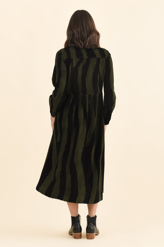 Vani Olive Stripe Cotton Button Dress,Brunette model,alt text|model:MJ image 5