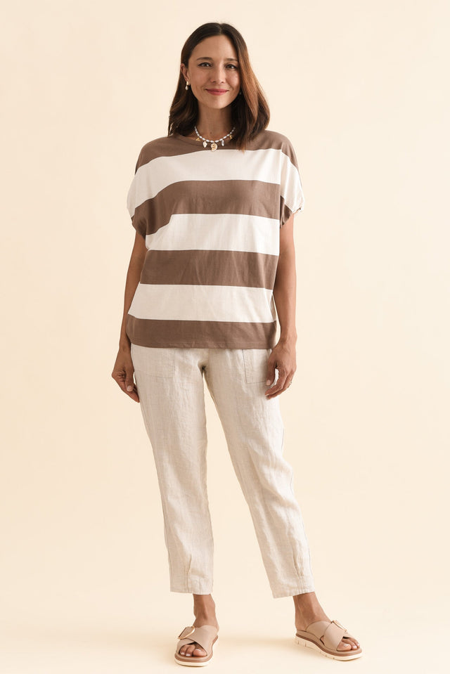 Varley Chocolate Stripe Cotton Tee,Full Body,Brunette model,alt text|model:Cara image 2