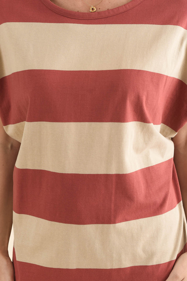Varley Coral Stripe Cotton Tee,Detail,Brunette model,alt text|model:MJ image 5