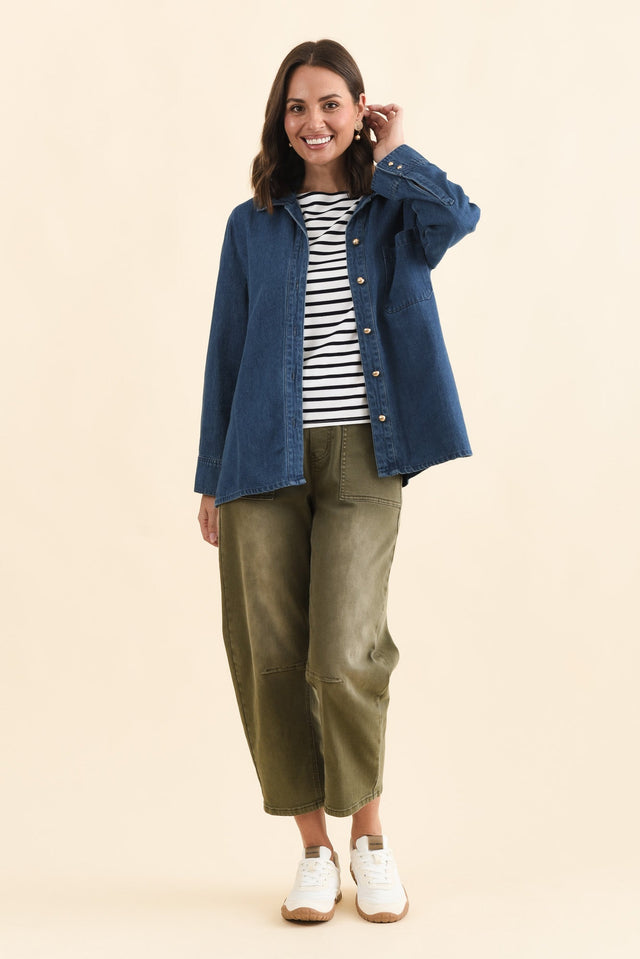 Vespa Mid Blue Denim Shirt,Brunette model,alt text|model:MJ image 7
