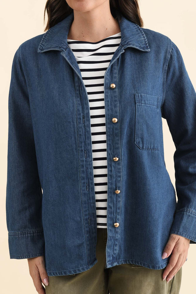Vespa Mid Blue Denim Shirt,Brunette model,alt text|model:MJ image 6