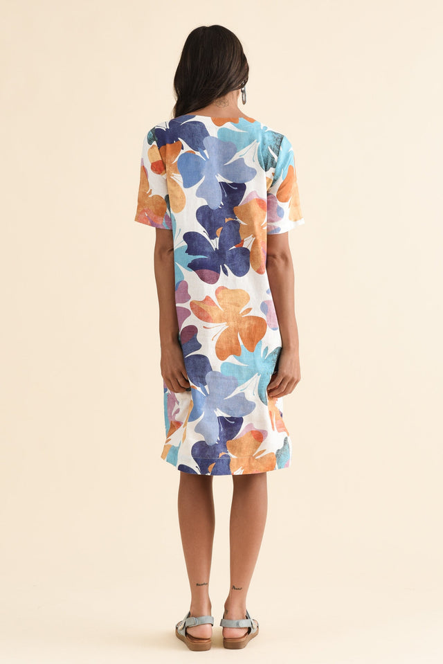 Victoria Mauve Butterfly Linen Blend Dress,Back,Brunette model,alt text|model:Brontie image 4