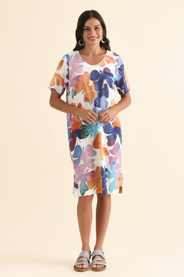Victoria Mauve Butterfly Linen Blend Dress,Full Body,Brunette model,alt text|model:Brontie