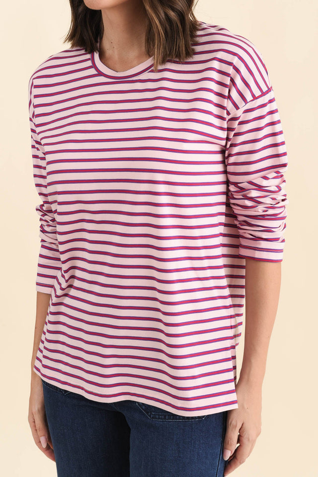 Vienna Purple Stripe Long Sleeve Tee,Brunette model,alt text|model:MJ image 7