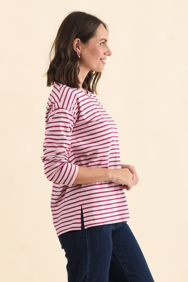 Vienna Purple Stripe Long Sleeve Tee,Brunette model,alt text|model:MJ image 5