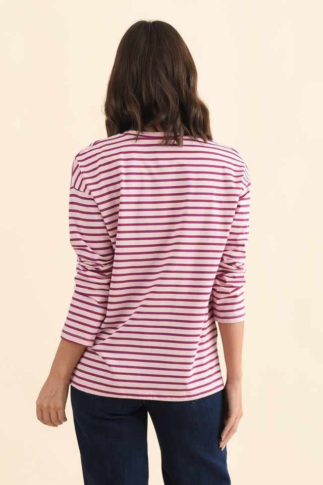 Vienna Purple Stripe Long Sleeve Tee,Brunette model,alt text|model:MJ image 6