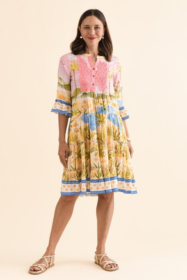 Viventi Pink Island Pocket Dress,Full Body,Brunette model,alt text|model:Cara image 2