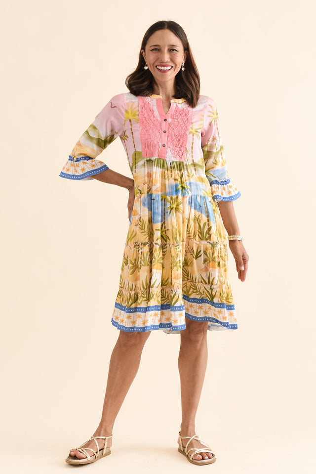 Viventi Pink Island Pocket Dress,Front,Brunette model,alt text|model:Cara image 1
