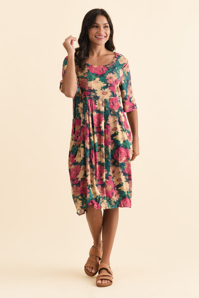 Vossi Orange Flower Pocket Dress,Brunette model,alt text|model:Brontie image 7